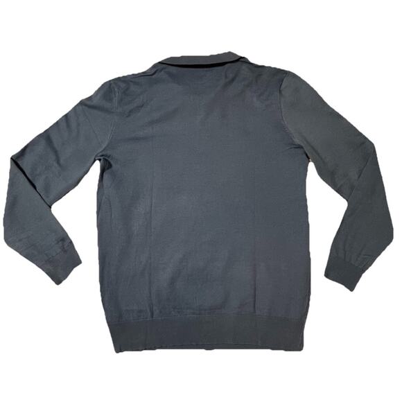 Men’s Blue Long Sleeve Collared Knit Polo Sweater Textured Front Size Large - Picture 3 of 7